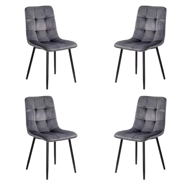 4 scaune living catifea BUC 211 Gri – cadru metalic modern