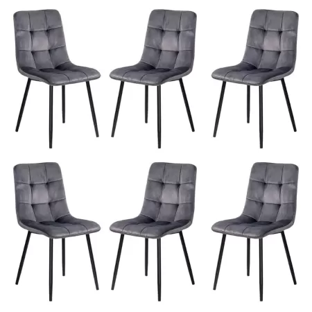 6 scaune living catifea BUC 211 Gri – design modern, picioare metalice, confort premium