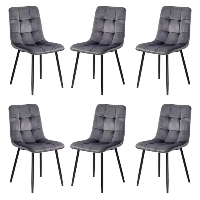 6 scaune living catifea BUC 211 Gri – cadru metalic modern