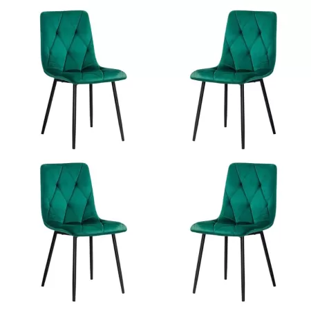4 scaune living catifea BUC 211 Verde – design modern, picioare metalice, confort premium