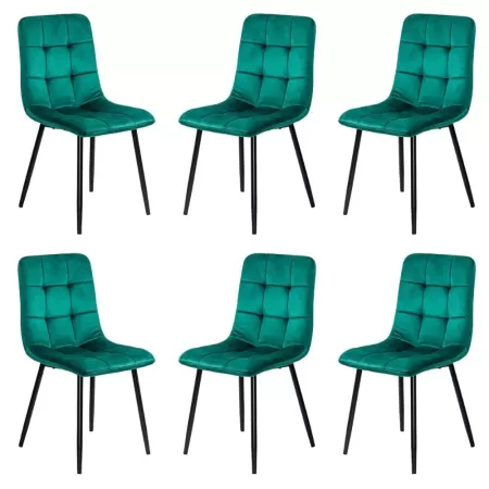6 scaune living catifea BUC 211 Verde – design modern, picioare metalice, confort premium