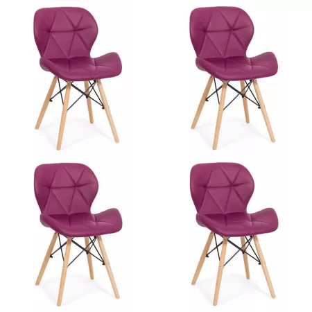 Set 4 scaune de bucătărie din piele și lemn