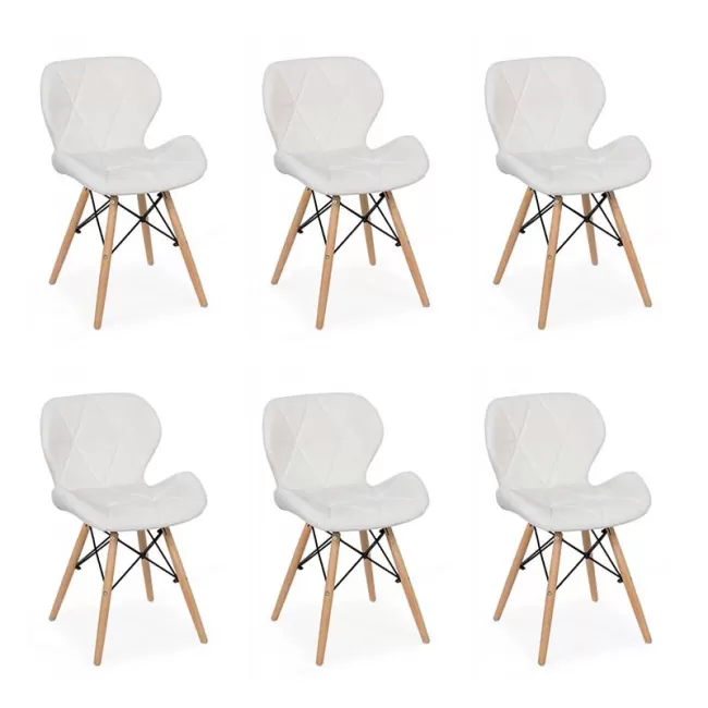 	Set 6 scaune de bucătărie din piele și lemn Alb