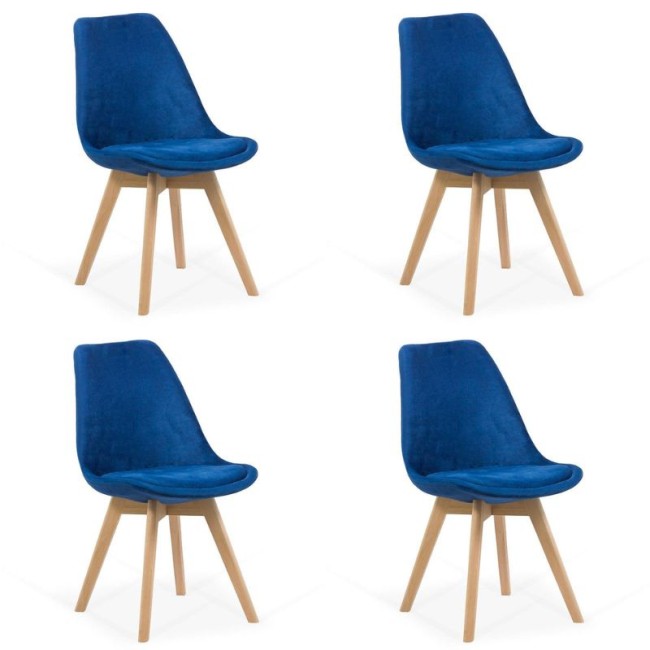 4 scaune bucatarie-living catifea cu picioare din lemn pe Albastru