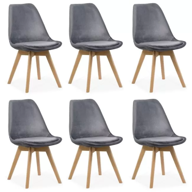 6 scaune bucătărie-living catifea pe gri