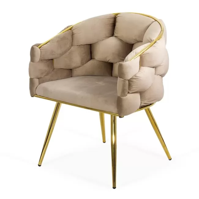 Scaune living din catifea, picioare aurii reglabile BUC 251 Bej