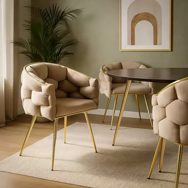 Scaune living din catifea, picioare aurii reglabile BUC 251 Bej