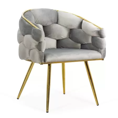 Scaune living din catifea, picioare aurii reglabile BUC 251 Gri deschis