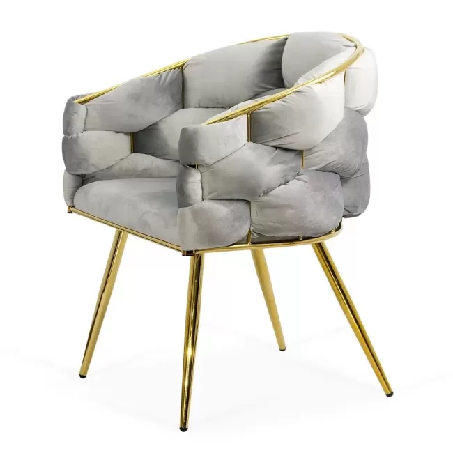 Scaune living din catifea, picioare aurii reglabile BUC 251 Gri deschis