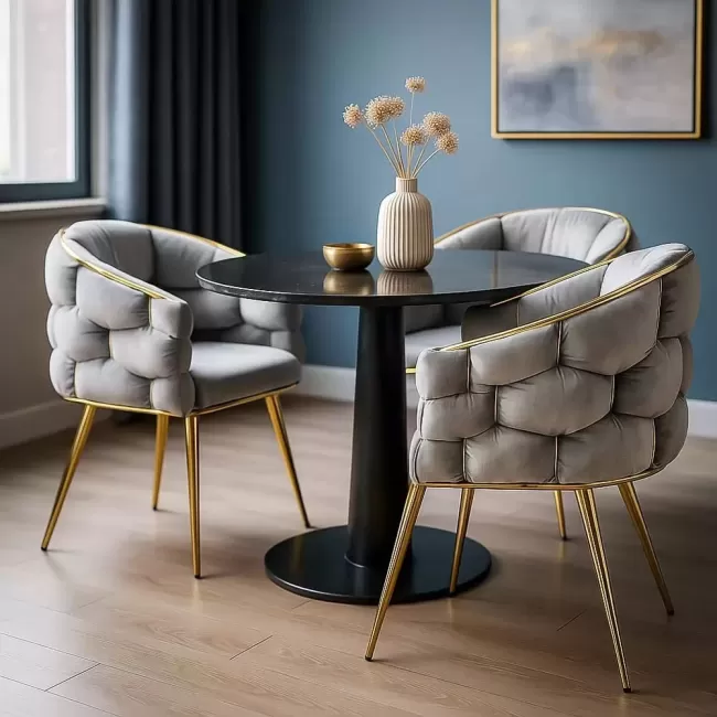 Scaune living din catifea, picioare aurii reglabile BUC 251 Gri deschis