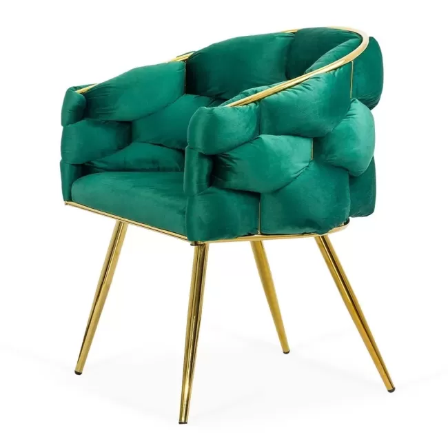 Scaune living din catifea, picioare aurii reglabile BUC 251 Verde