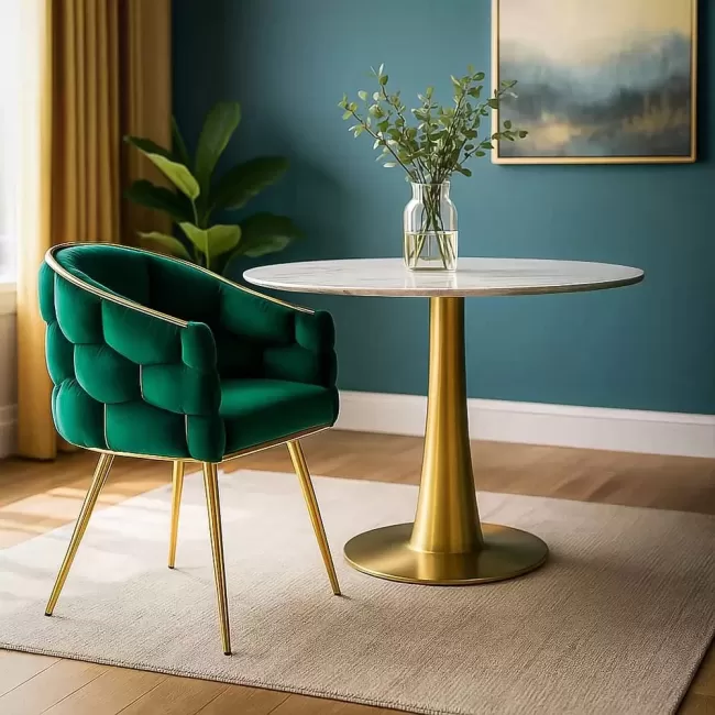 Scaune living din catifea, picioare aurii reglabile BUC 251 Verde