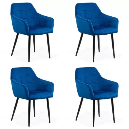 4 scaune din catifea cu picioare metalice BUC 260 Albastru