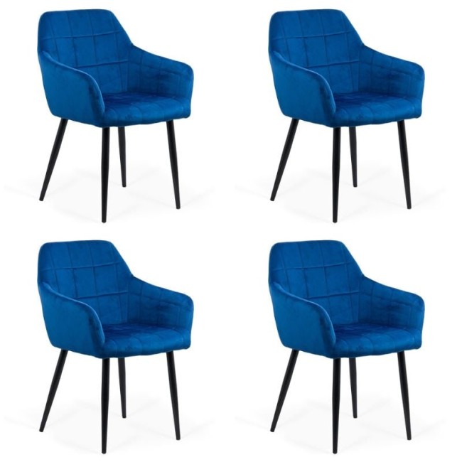 4 scaune din catifea cu picioare metalice BUC 260 Albastru