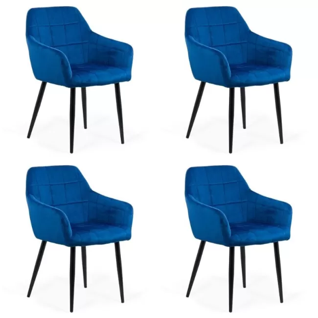 	4 scaune din catifea cu picioare metalice BUC 260 Albastru