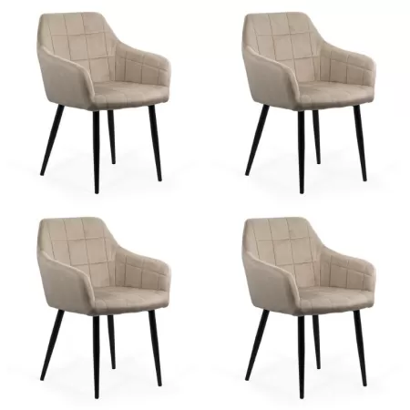  Set 4 scaune din catifea cu picioare metalice BUC 260 Bej