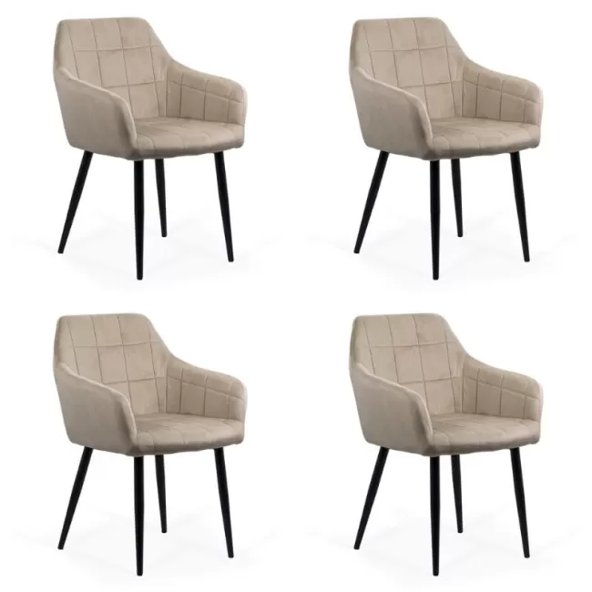 Set 4 scaune din catifea cu picioare metalice BUC 260 Bej