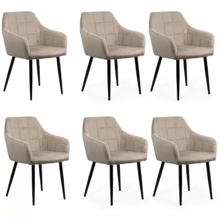  6 scaune din catifea cu picioare metalice BUC 260 Bej