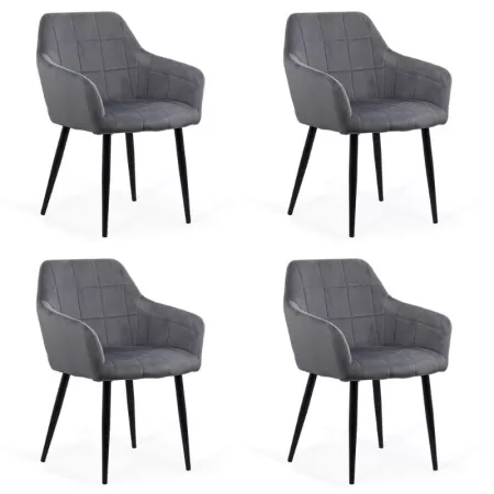 4 scaune din catifea cu picioare metalice BUC 260 Gri