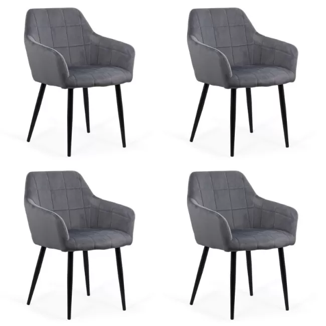 4 scaune din catifea cu picioare metalice BUC 260 Gri