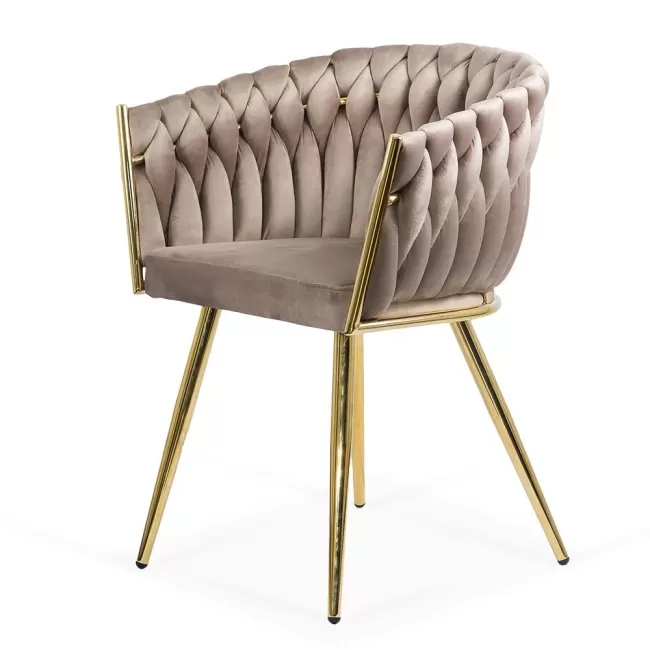 Scaune moderne din catifea și cadrul auriu BUC 261 bej