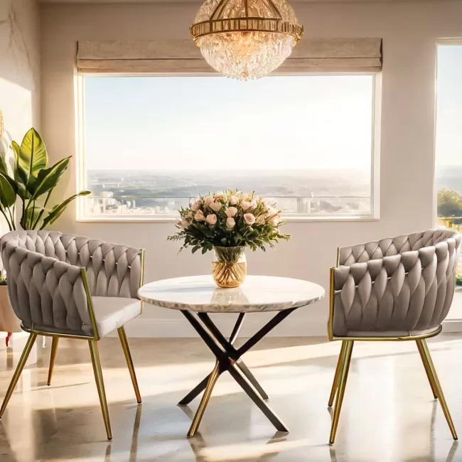 Scaune moderne din catifea și cadrul auriu BUC 261 bej