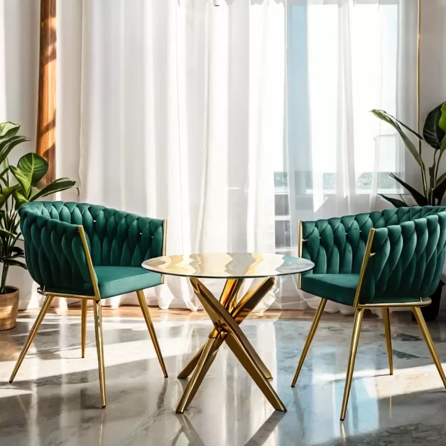 Scaune moderne din catifea și cadrul auriu BUC 261 verde