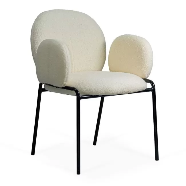 Scaun dining din material boucle pe cadru metalic BUC 281 crem
