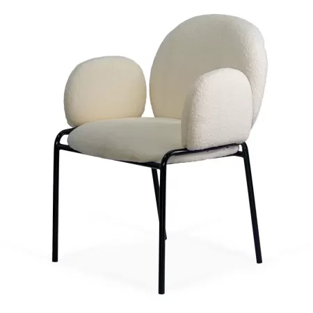 Scaun dining din material boucle pe cadru metalic BUC 281 crem
