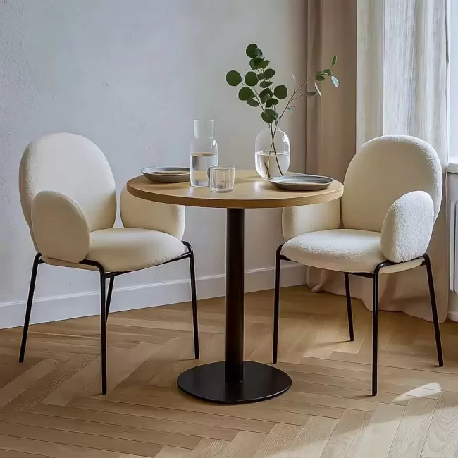 Scaun dining din material boucle pe cadru metalic BUC 281 crem