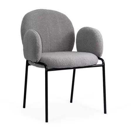 Scaun dining din material boucle pe cadru metalic BUC 281 gri