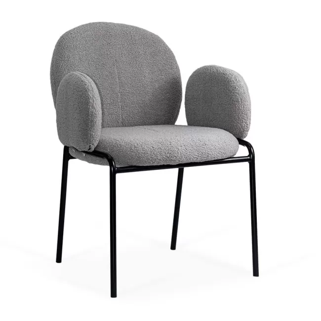 Scaun dining din material boucle pe cadru metalic BUC 281 gri