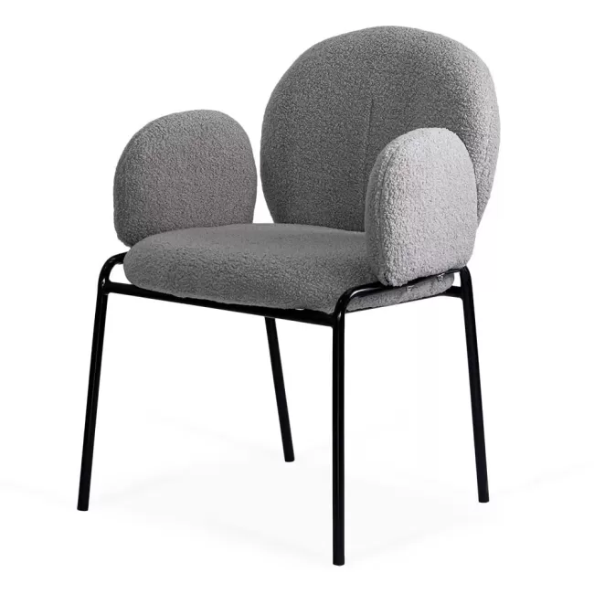 Scaun dining din material boucle pe cadru metalic BUC 281 gri