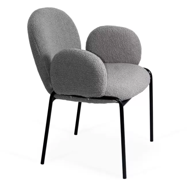 Scaun dining din material boucle pe cadru metalic BUC 281 gri