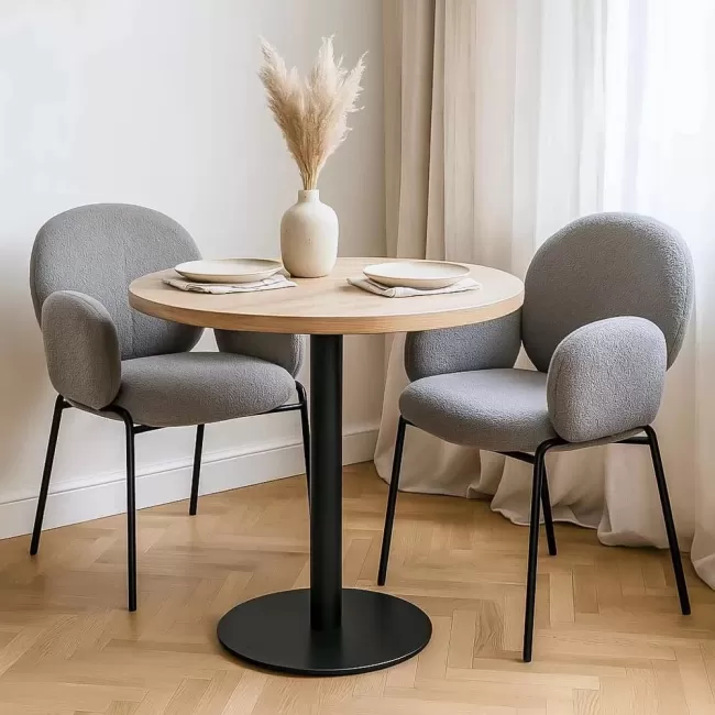 Scaun dining din material boucle pe cadru metalic BUC 281 gri