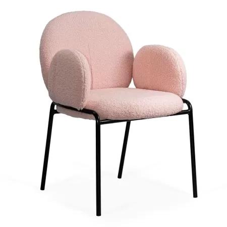 Scaun dining din material boucle pe cadru metalic BUC 281 roz