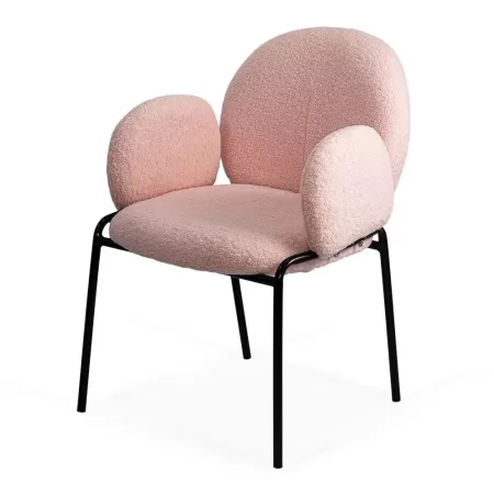Scaun dining din material boucle pe cadru metalic BUC 281 roz