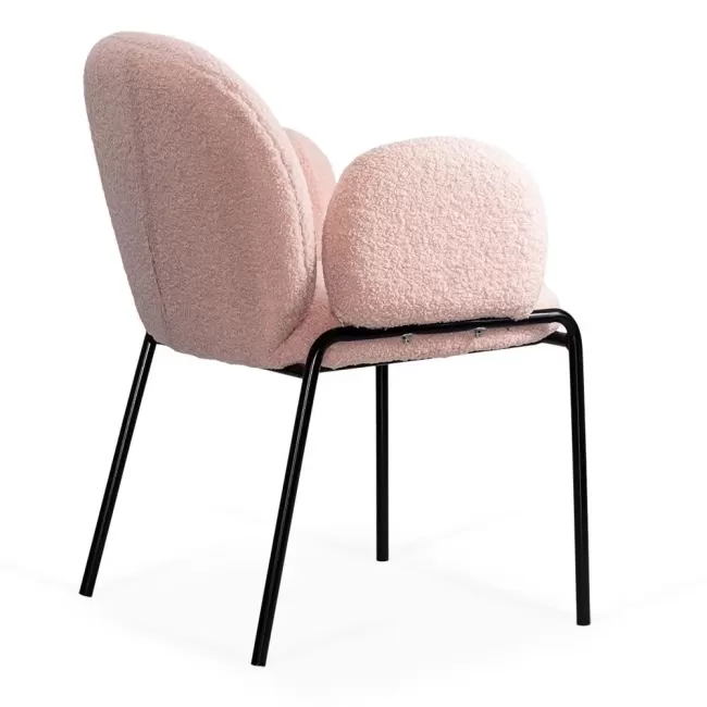 Scaun dining din material boucle pe cadru metalic BUC 281 roz
