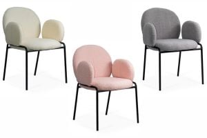 5 scaune din material boucle pe cadru metalic