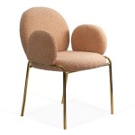 Scaun dining din material boucle pe cadru metalic auriu BUC 282 bej