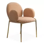 Scaun dining din material boucle pe cadru metalic auriu BUC 282 bej