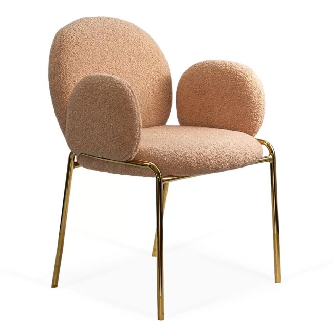 Scaun dining din material boucle pe cadru metalic auriu BUC 282 bej Scaun dining din material boucle pe cadru metalic auriu BUC 282 bej