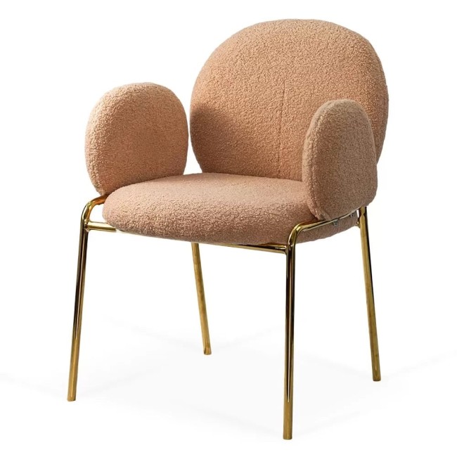Scaun dining din material boucle pe cadru metalic auriu BUC 282 bej Scaun dining din material boucle pe cadru metalic auriu BUC 282 bej