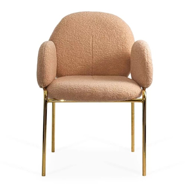Scaun dining din material boucle pe cadru metalic auriu BUC 282 bej Scaun dining din material boucle pe cadru metalic auriu BUC 282 bej