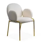 Scaun dining din material boucle pe cadru metalic auriu BUC 282 crem