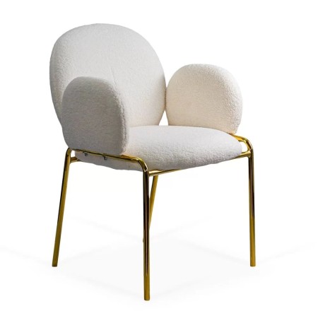 Scaun dining din material boucle pe cadru metalic auriu BUC 282 crem Scaun dining din material boucle pe cadru metalic auriu BUC 282 crem
