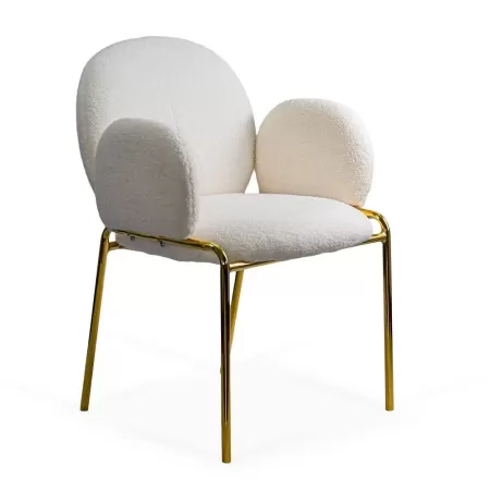 Scaun dining din material boucle pe cadru metalic auriu BUC 282 crem
