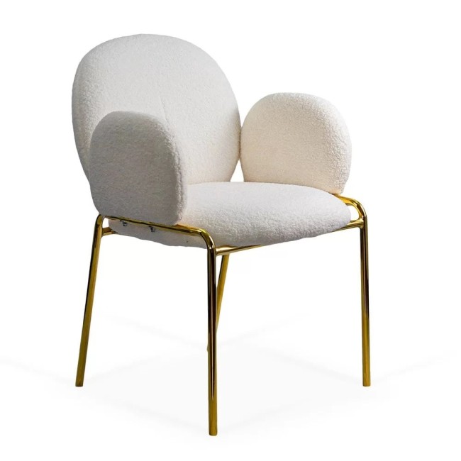 Scaun dining din material boucle pe cadru metalic auriu BUC 282 crem Scaun dining din material boucle pe cadru metalic auriu BUC 282 crem