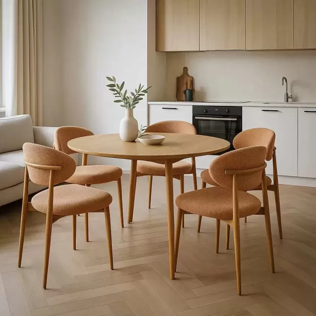 Scaun dining pe cadru metalic cu aspect lemnos BUC 283 bej