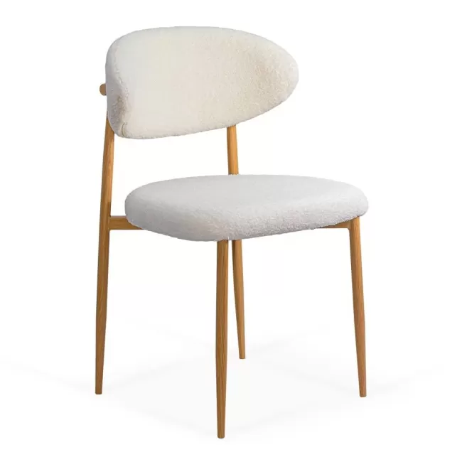 Scaun dining pe cadru metalic cu aspect lemnos BUC 283 crem